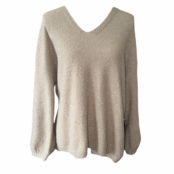 LOFT Sweaters - LOFT Beige V-Neck Sweater with Sparkle size 16/18